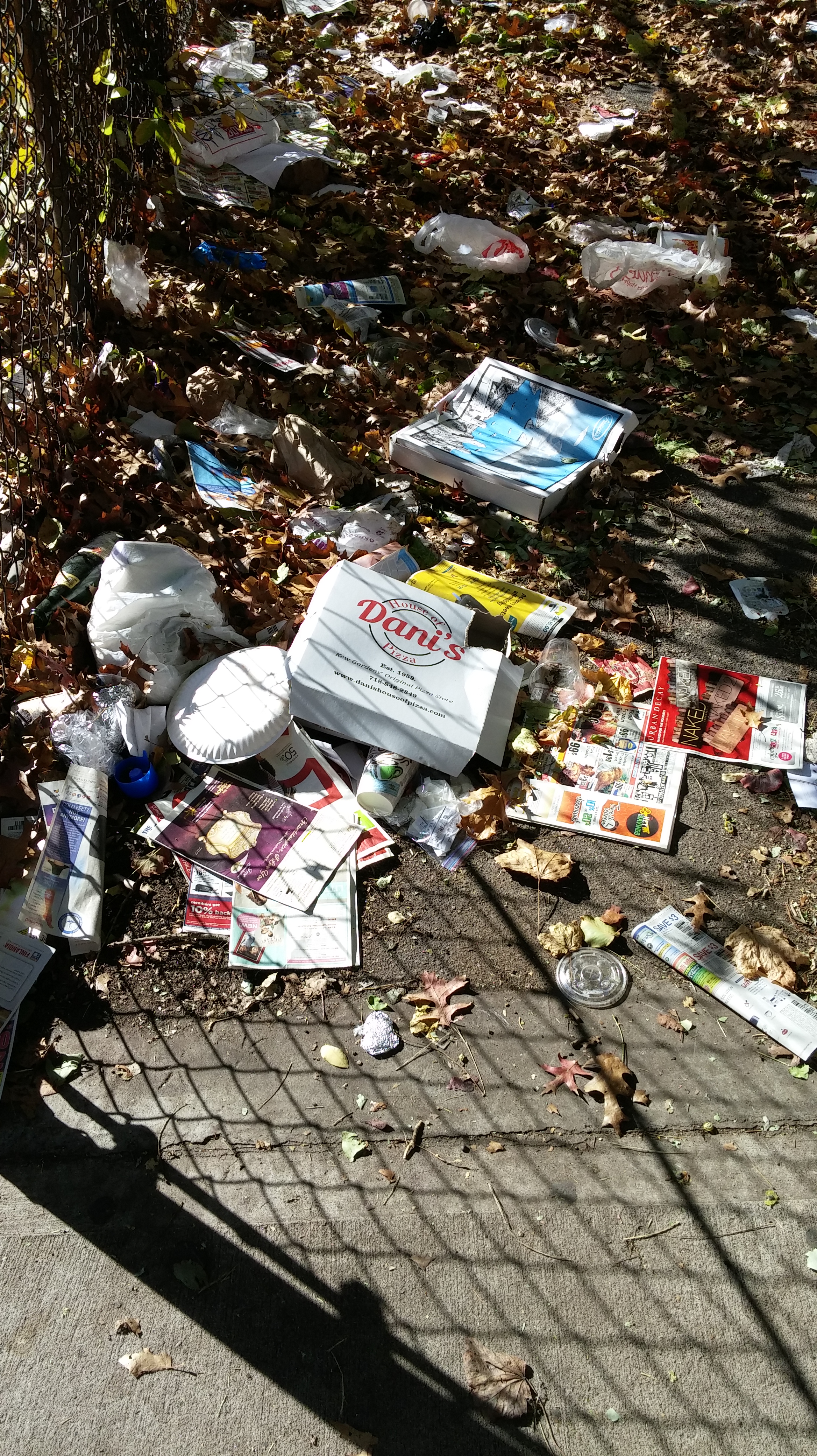 Excessive Garbage In Kew Gardens Cinema Park In Queens
